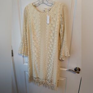 Charming Charlie Cream Ruffled Tiered Sheath Dress